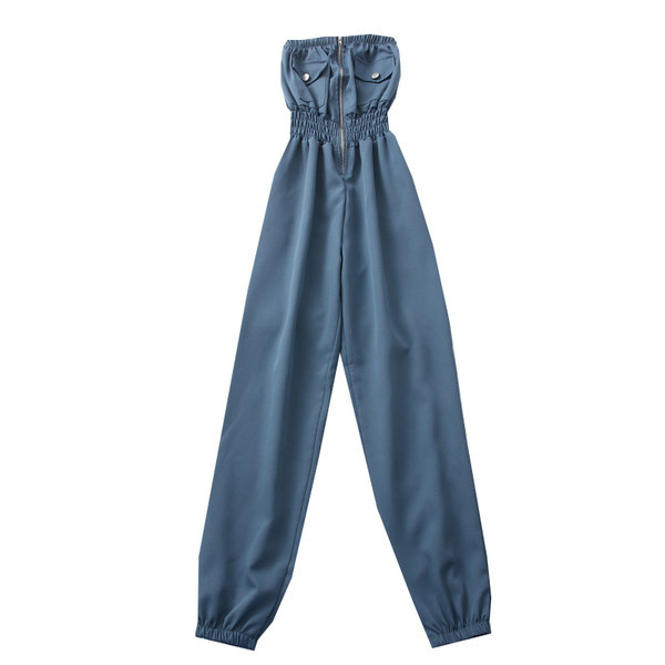 Salopetă casual de damă cu umerii goi și fermoar