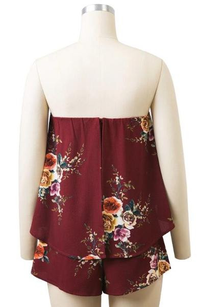 Salopetă scurtă fără bretele cu model floral