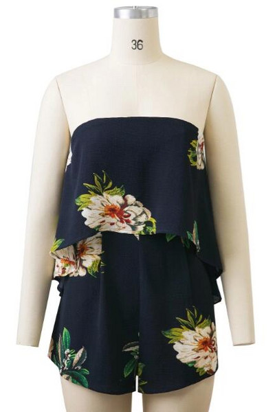 Salopetă scurtă fără bretele cu model floral