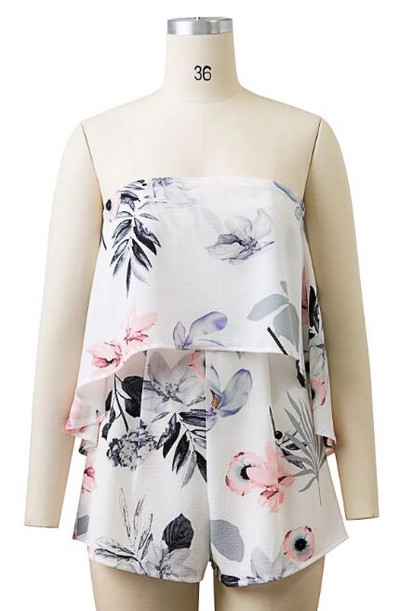 Salopetă scurtă fără bretele cu model floral