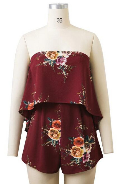 Salopetă scurtă fără bretele cu model floral