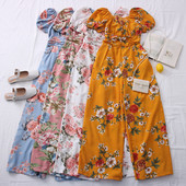 Casual γυναικεία ολόσωμη φόρμα με λουλουδάτο μοτίβο και στρογγυλή λαιμόκοψη