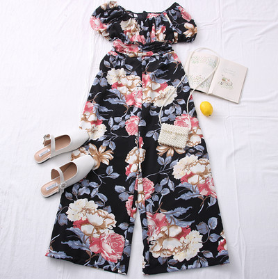 Casual γυναικεία ολόσωμη φόρμα με λουλουδάτο μοτίβο και στρογγυλή λαιμόκοψη