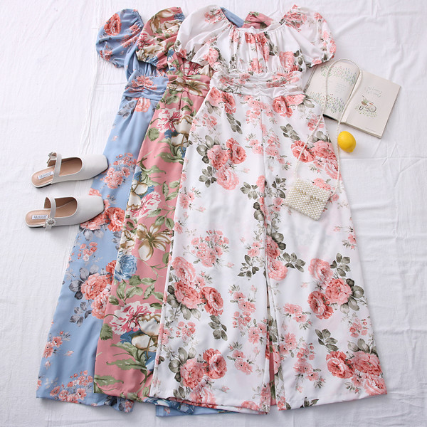 Casual γυναικεία ολόσωμη φόρμα με λουλουδάτο μοτίβο και στρογγυλή λαιμόκοψη