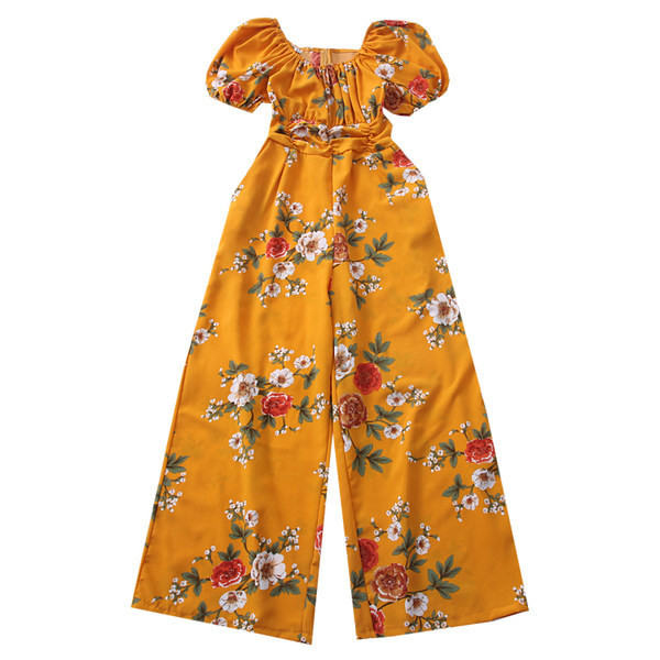 Casual γυναικεία ολόσωμη φόρμα με λουλουδάτο μοτίβο και στρογγυλή λαιμόκοψη