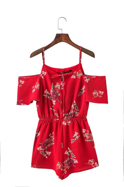 Salopeta scurta cu model floral si talie elastica