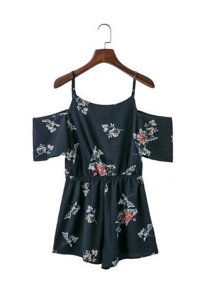 Salopeta scurta cu model floral si talie elastica