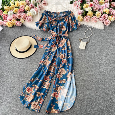 Μακρύ γυναικεία σαλοπέτα με φλοράλ τύπωμα  και  ζώνη