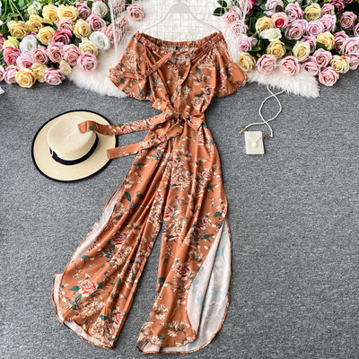 Μακρύ γυναικεία σαλοπέτα με φλοράλ τύπωμα  και  ζώνη