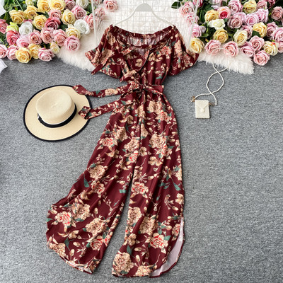 Μακρύ γυναικεία σαλοπέτα με φλοράλ τύπωμα  και  ζώνη