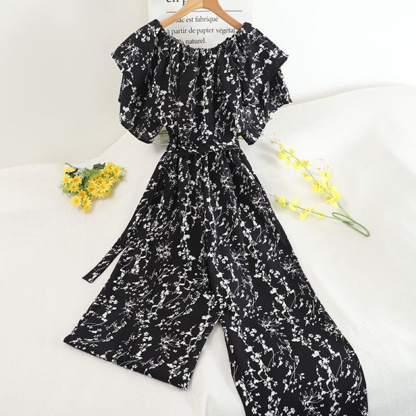 Ženski dugi kombinezon sa cvjetnim motivima i pojasom