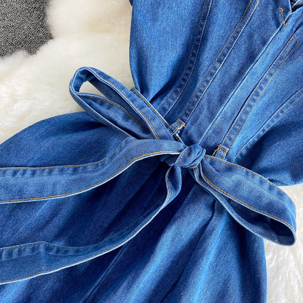 Γυναικεία ολόσωμη φόρμα τζιν και ζώνη