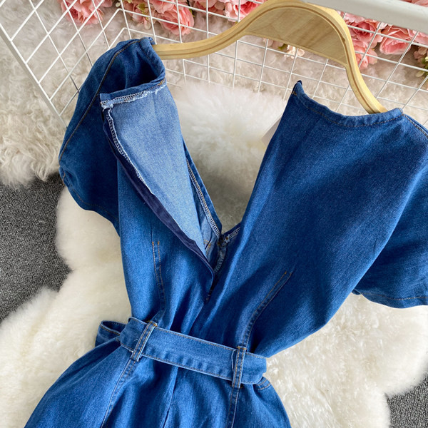 Γυναικεία ολόσωμη φόρμα τζιν και ζώνη