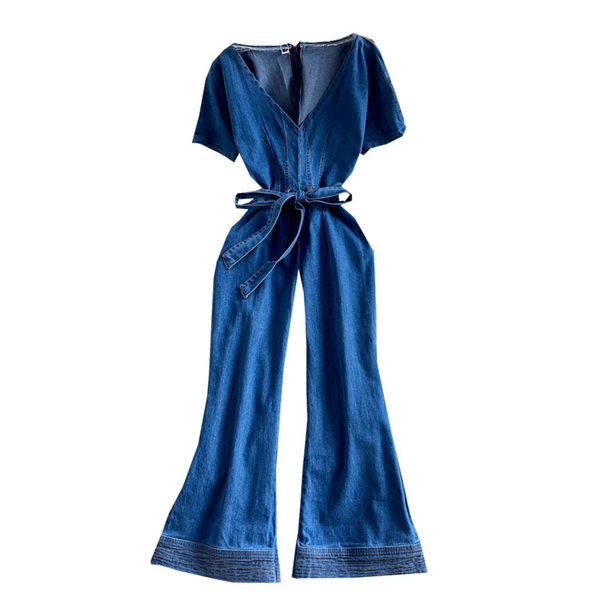 Γυναικεία ολόσωμη φόρμα τζιν και ζώνη