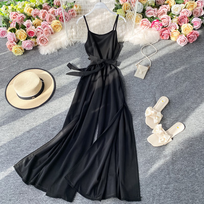 Salopetă lungă de damă modernă cu bretele subțiri