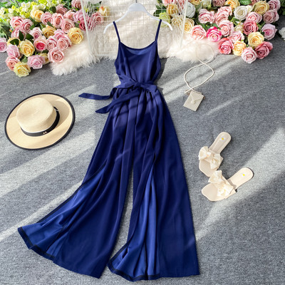 Salopetă lungă de damă modernă cu bretele subțiri