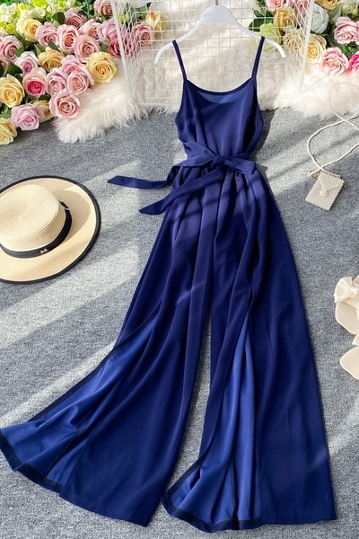 Salopetă lungă de damă modernă cu bretele subțiri