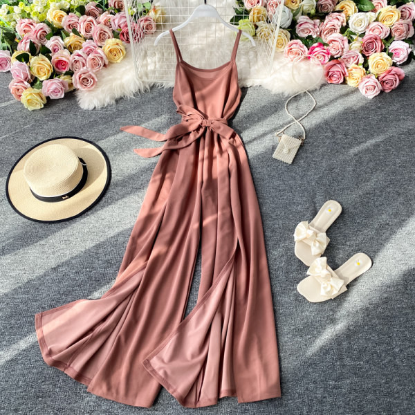 Salopetă lungă de damă modernă cu bretele subțiri