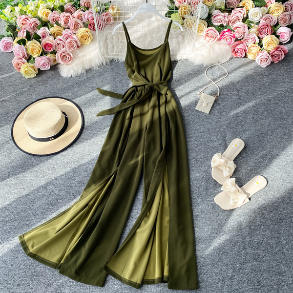 Salopetă lungă de damă modernă cu bretele subțiri