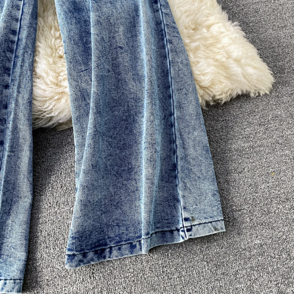 Salopeta de dama lunga din denim cu nasturi