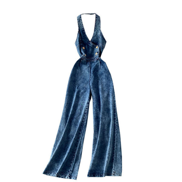 Salopeta de dama lunga din denim cu nasturi