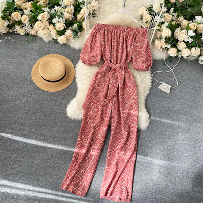 Μοντέρνα γυναικεία καθημερινή ολόσωμη φόρμα με ντεκολτέ βάρκα και 3/4 μανίκια