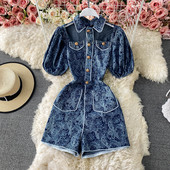 Salopeta de dama in albastru cu nasturi