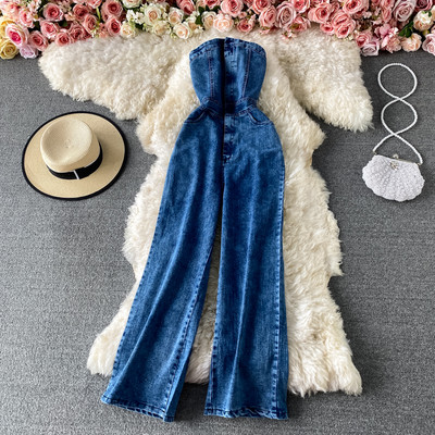 Νέο μοντέλο Μοντέρνα γυναικεία καθημερινή ολόσωμη φόρμα  τζιν σε μπλε χρώμα