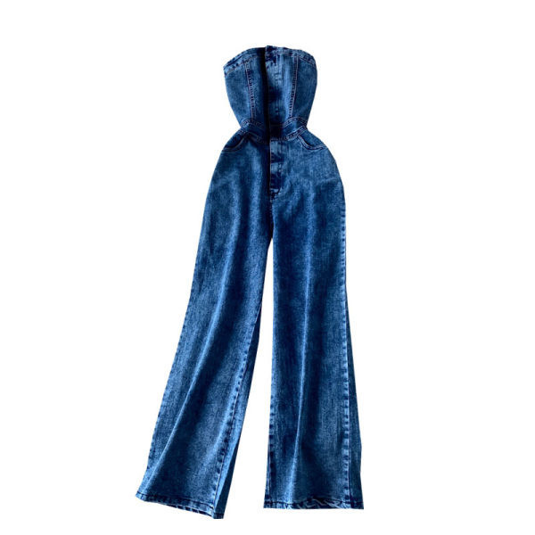 Model nou de salopete de dama din denim fara bretele de culoare albastra