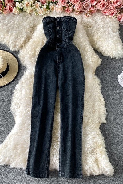 Salopeta de dama cu nasturi fara bretele in albastru si negru