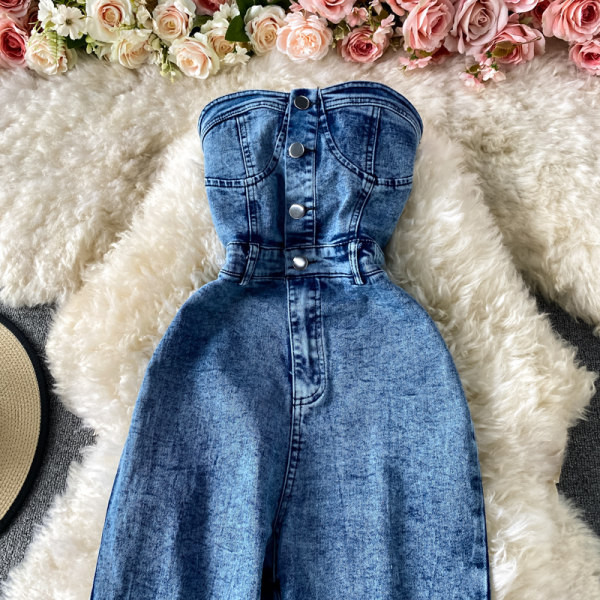 Salopeta de dama cu nasturi fara bretele in albastru si negru