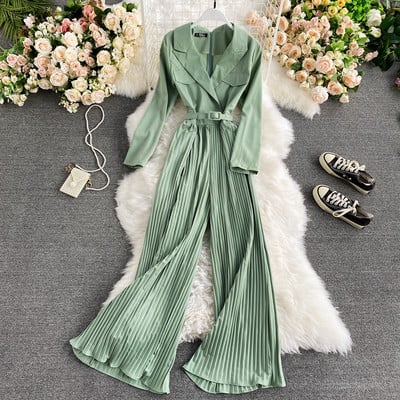 Salopeta de dama lunga plisata cu curea