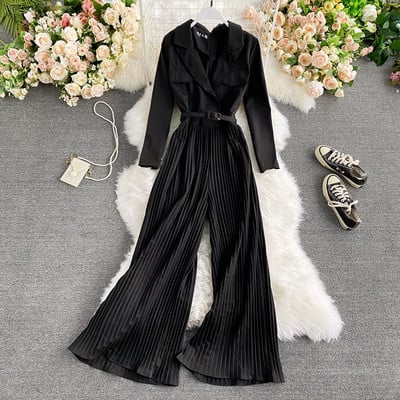 Salopeta de dama lunga plisata cu curea