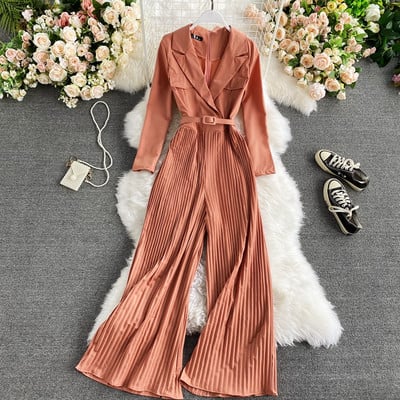 Salopeta de dama lunga plisata cu curea