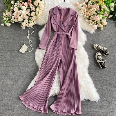 Salopeta de dama lunga plisata cu curea