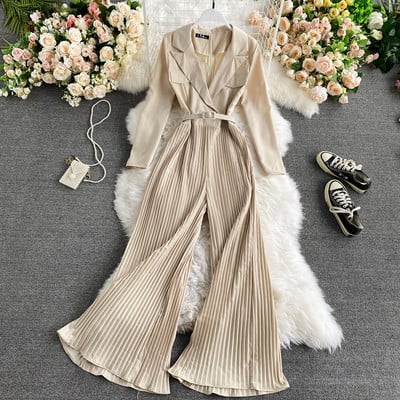 Salopeta de dama lunga plisata cu curea