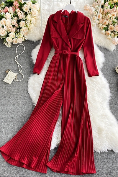 Salopeta de dama lunga plisata cu curea