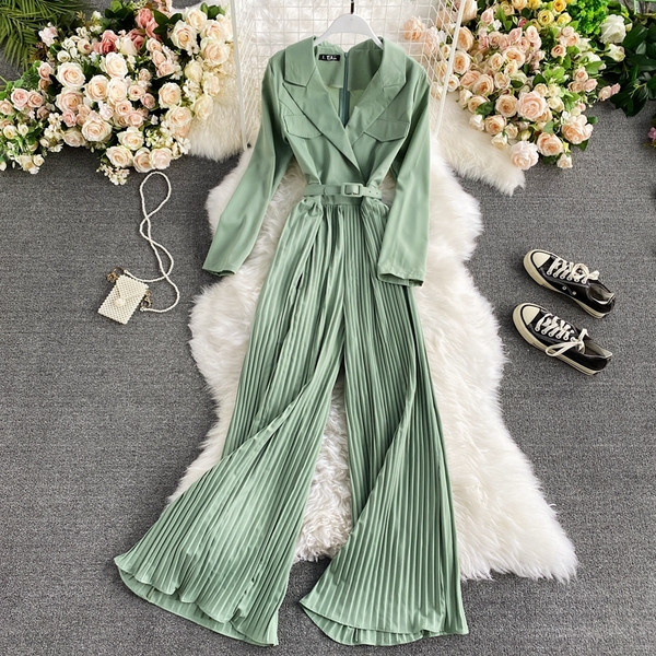 Salopeta de dama lunga plisata cu curea