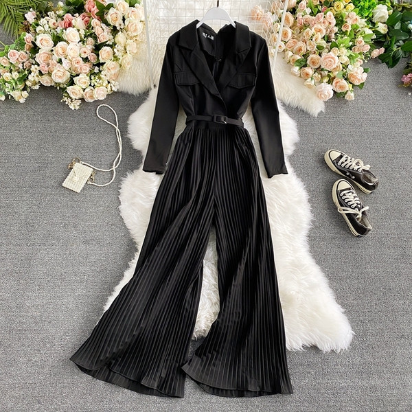 Salopeta de dama lunga plisata cu curea