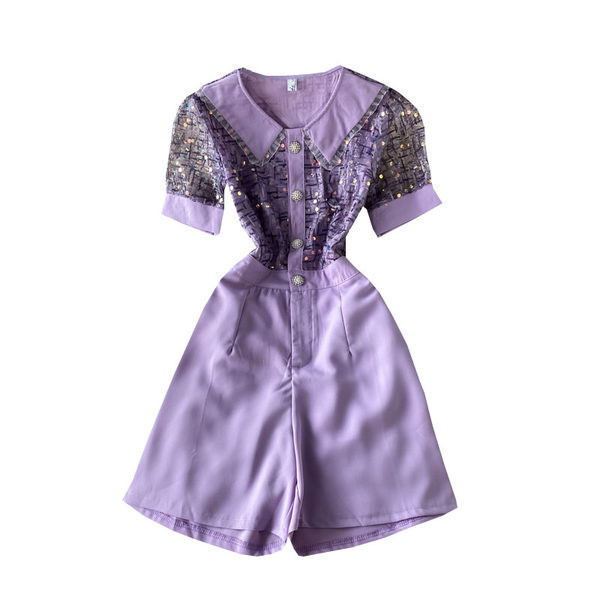 Ženski elegantni kombinezon sa sjajnim efektom i kratkim rukavima