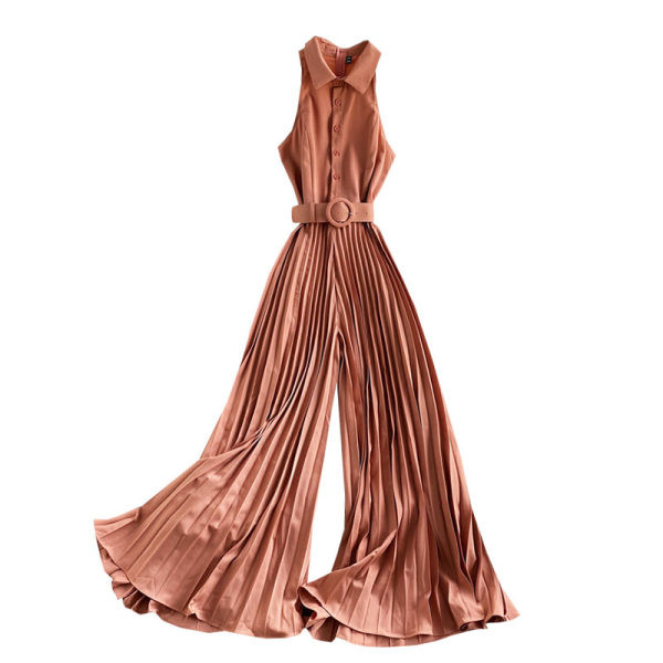 Γυναικεία πλισέ ολόσωμη φόρμα με ζώνη