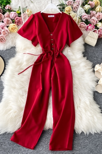 Salopetă lungă de damă cu cravate și decolteu spitz