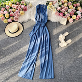 Dugi ženski kombinezon s trakom i špic izrezom