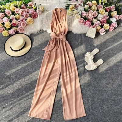 Dugi ženski kombinezon s trakom i špic izrezom