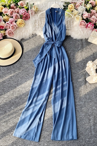 Dugi ženski kombinezon s trakom i špic izrezom