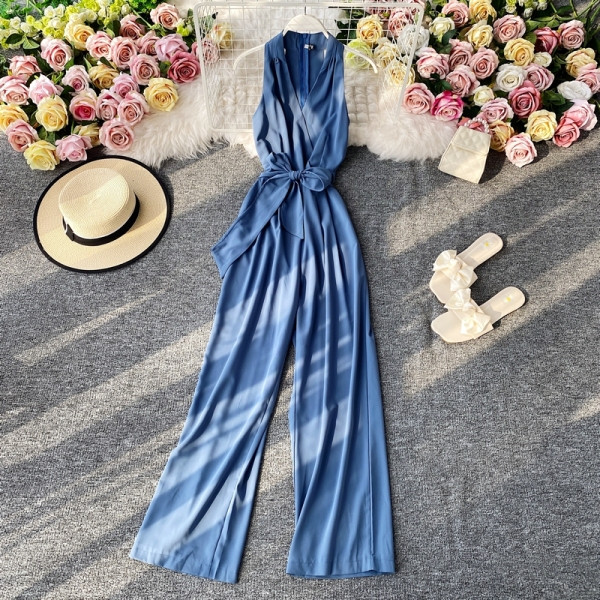 Dugi ženski kombinezon s trakom i špic izrezom