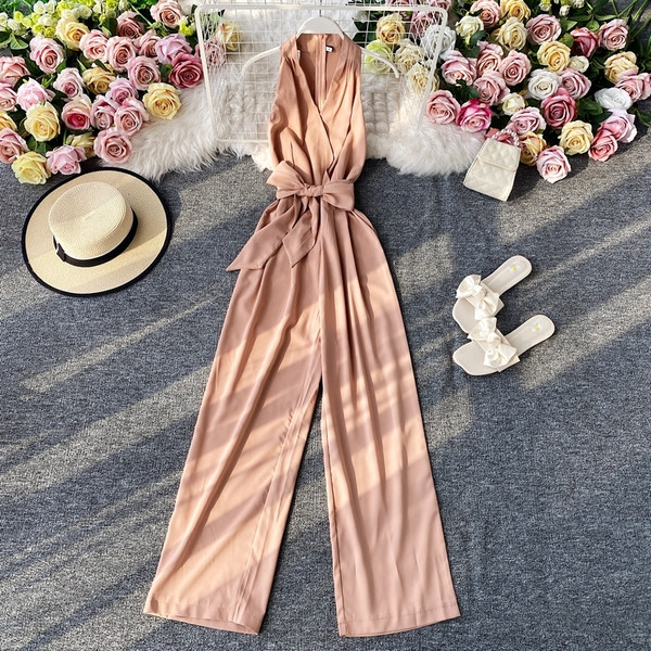 Dugi ženski kombinezon s trakom i špic izrezom