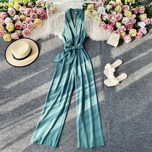 Dugi ženski kombinezon s trakom i špic izrezom