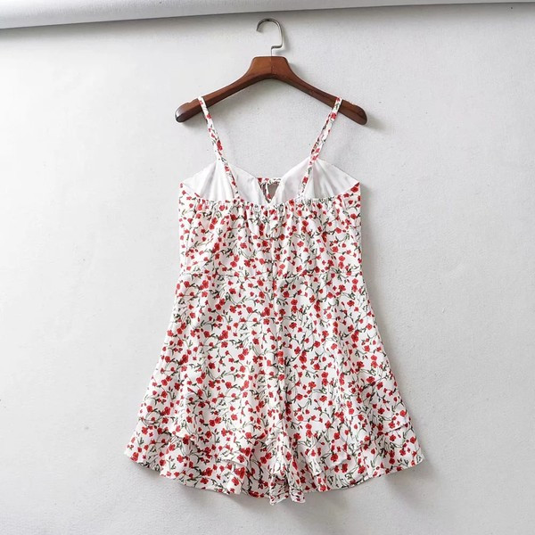 Salopeta scurta de vara cu bretele subtiri si model floral