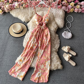 Salopeta lunga de dama cu bretele subtiri si motive florale